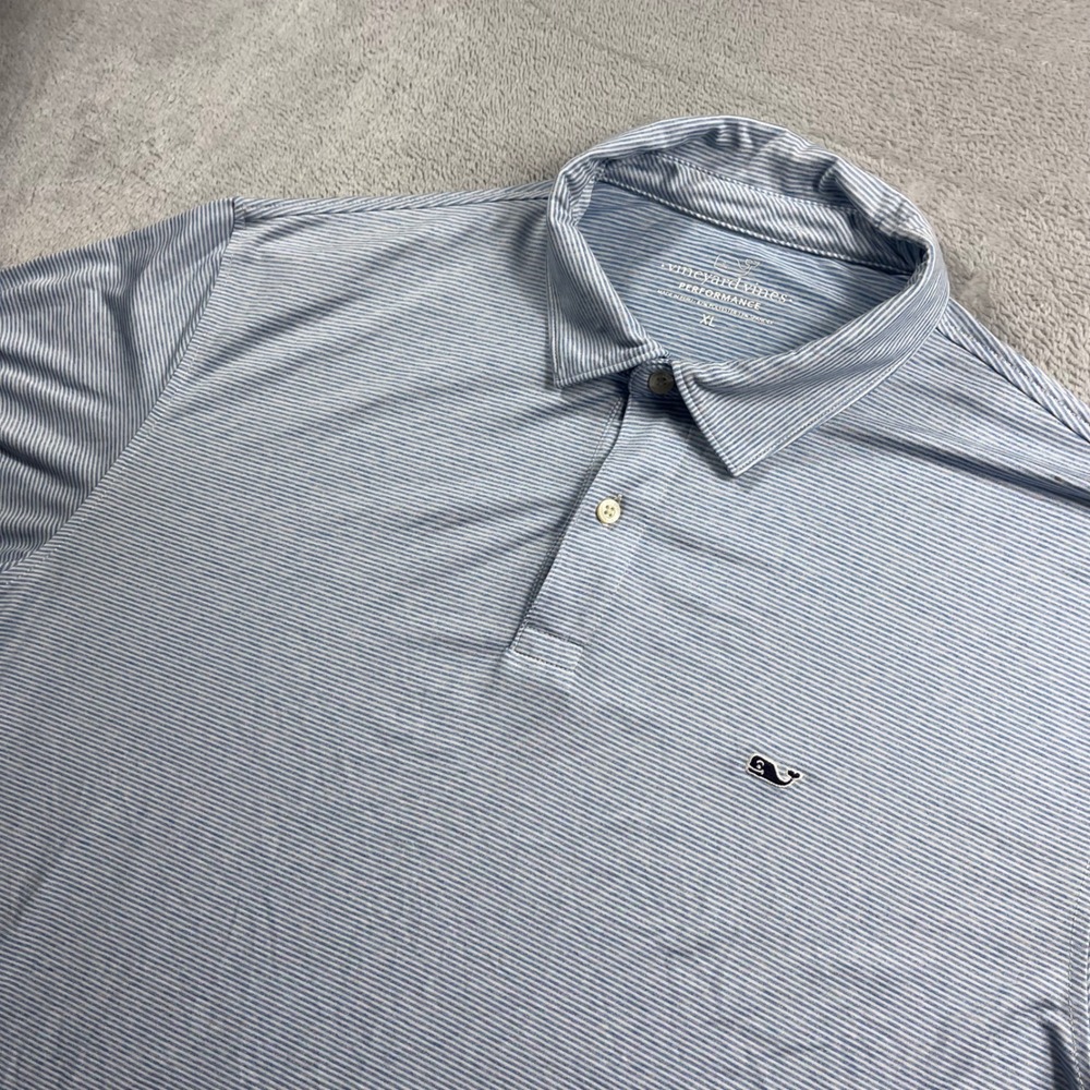 Vineyard Vines Performance Polo Shirt Men XL Blue White Stripe Golf Short Sleeve